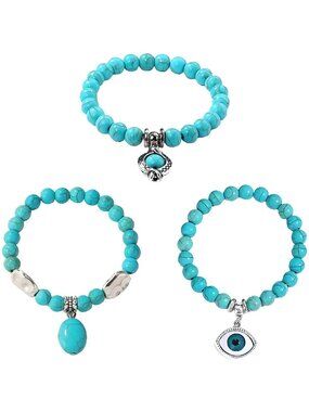 3Pcs Bohemian Turquoise Beads Bracelets Set for Women